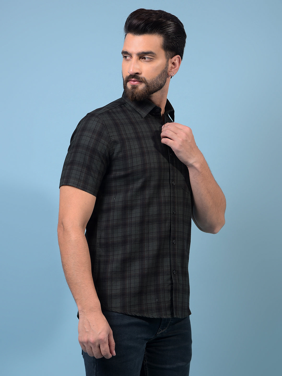 Men's Green Checked 100% Cotton Shirt-Men Shirts-Crimsoune Club