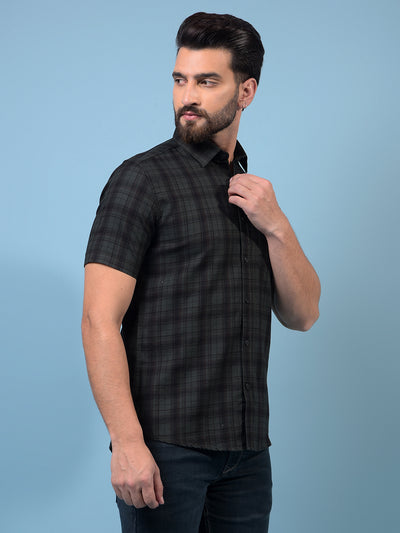 Men's Green Checked 100% Cotton Shirt-Men Shirts-Crimsoune Club