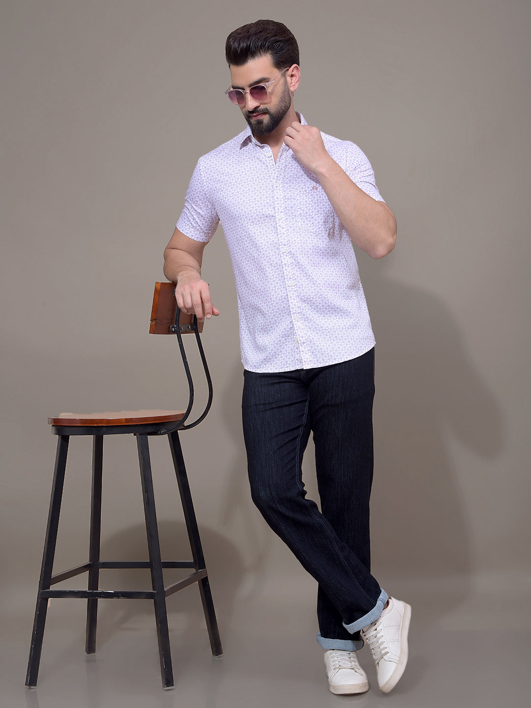 Purple Printed 100% Cotton Shirt-Men Shirts-Crimsoune Club