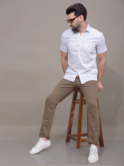 Olive Printed 100% Cotton Shirt-Men Shirts-Crimsoune Club
