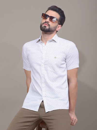 Olive Printed 100% Cotton Shirt-Men Shirts-Crimsoune Club