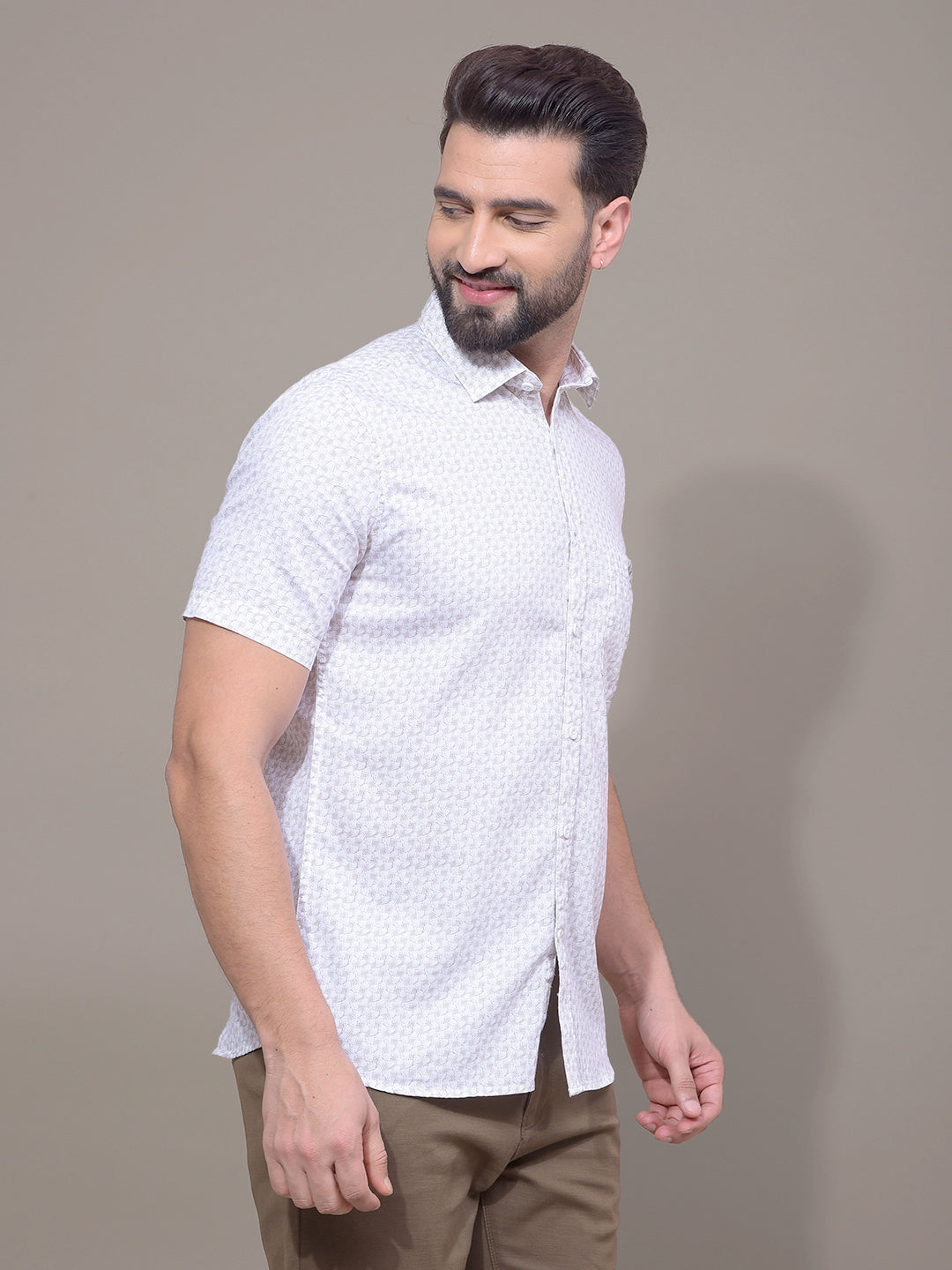 Olive Printed 100% Cotton Shirt-Men Shirts-Crimsoune Club