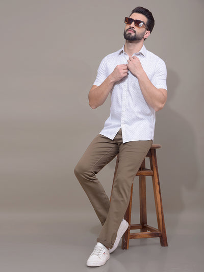 Olive Printed 100% Cotton Shirt-Men Shirts-Crimsoune Club