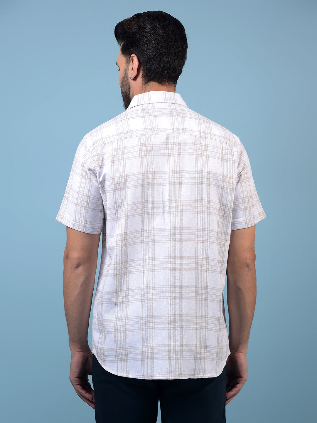 White Checked Linen Shirt-Men Shirts-Crimsoune Club