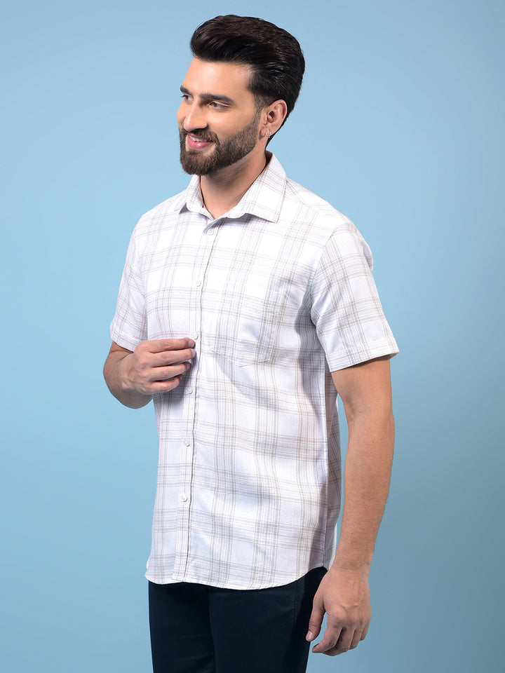 White Checked Linen Shirt-Men Shirts-Crimsoune Club