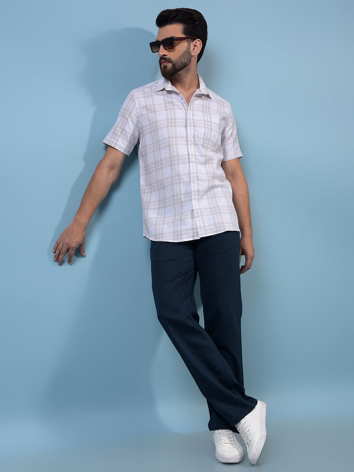 White Checked Linen Shirt-Men Shirts-Crimsoune Club