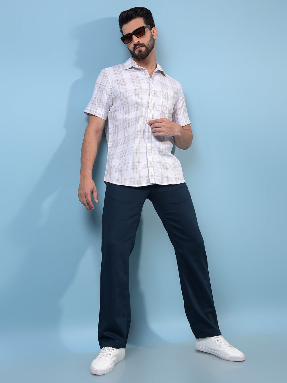White Checked Linen Shirt-Men Shirts-Crimsoune Club