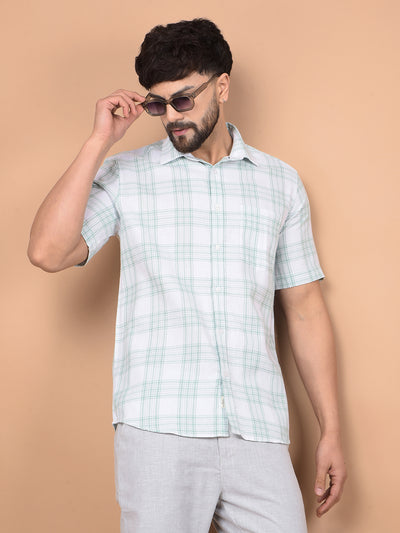 Green Checked Linen Shirt-Men Shirts-Crimsoune Club