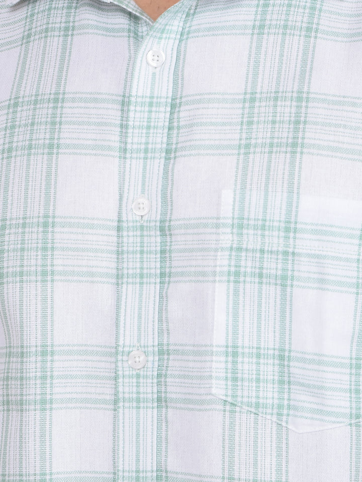 Green Checked Linen Shirt-Men Shirts-Crimsoune Club