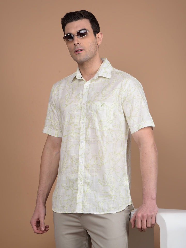 Green Floral Print 100% Cotton Shirt-Men Shirts-Crimsoune Club