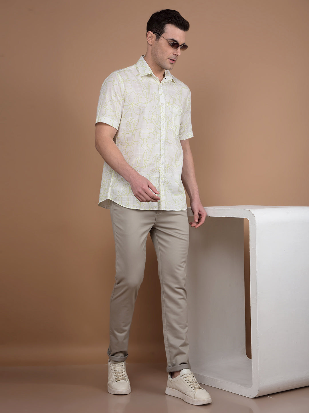 Green Floral Print 100% Cotton Shirt-Men Shirts-Crimsoune Club