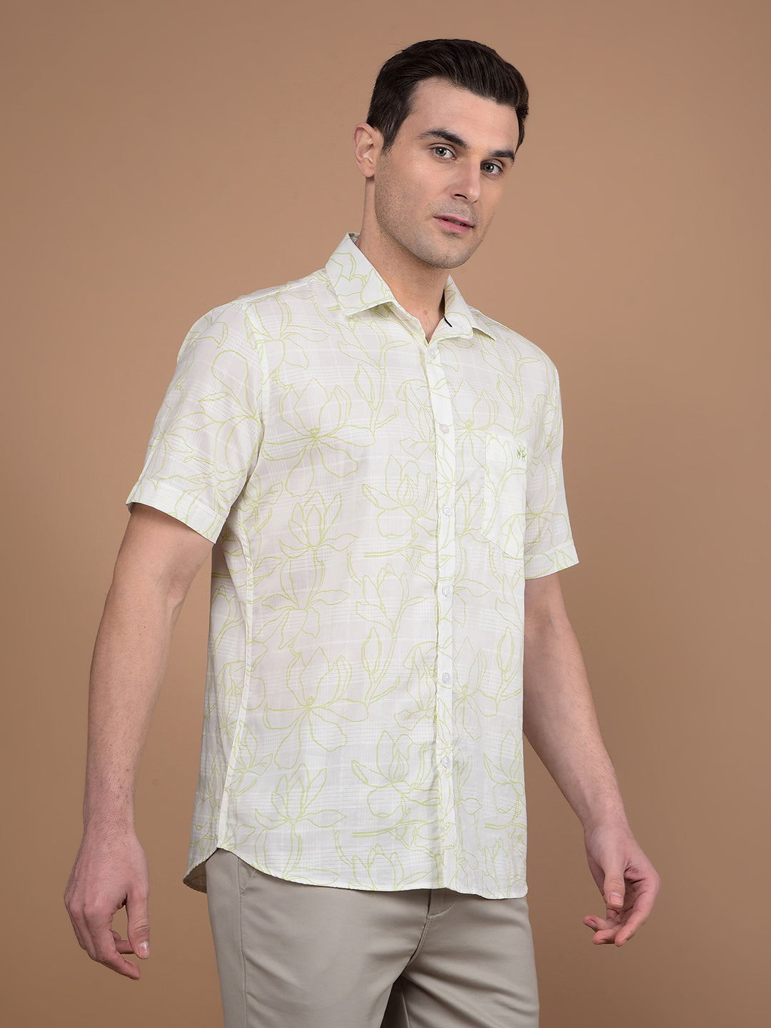 Green Floral Print 100% Cotton Shirt-Men Shirts-Crimsoune Club