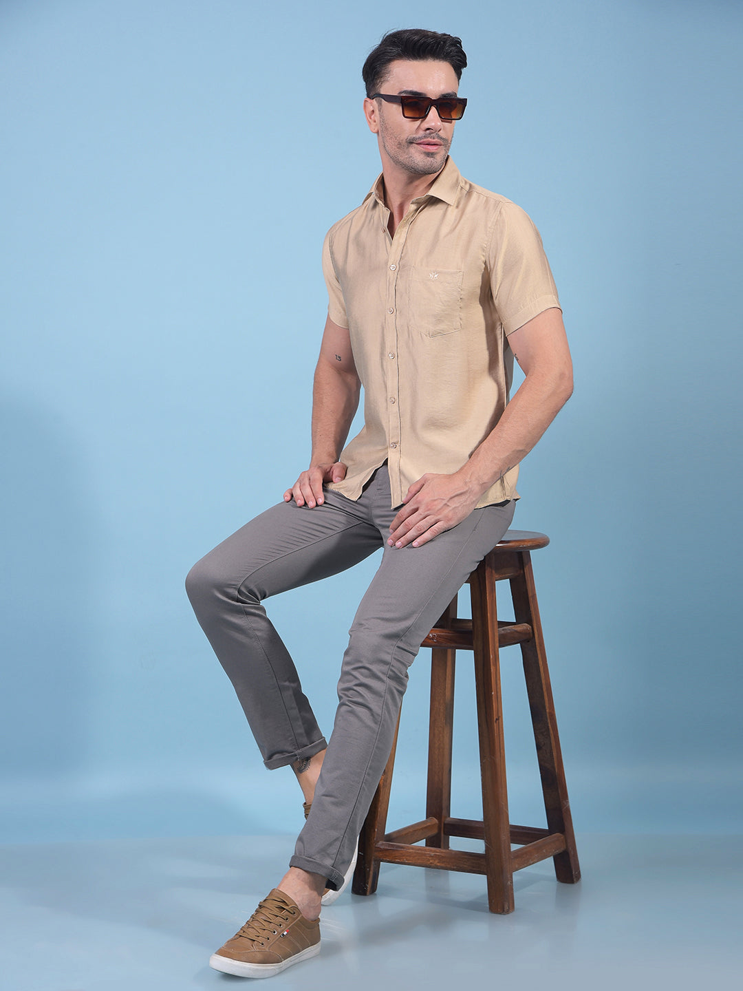 Beige Shirt-Men Shirts-Crimsoune Club