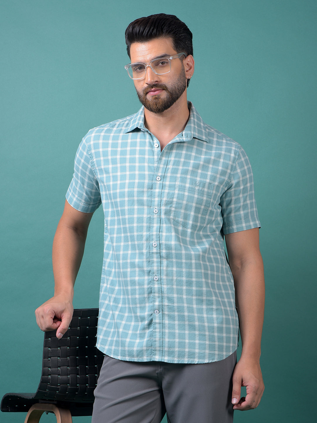 Blue Checked 100% Cotton Shirt-Men Shirts-Crimsoune Club