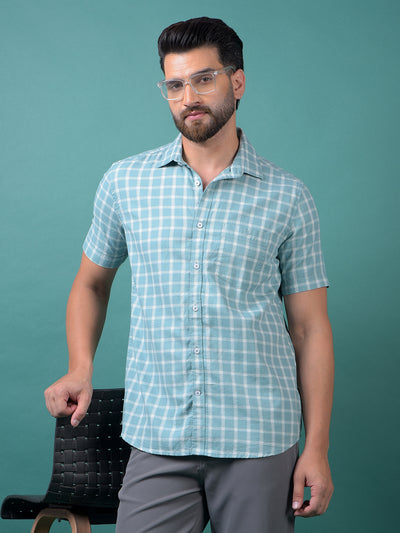 Blue Checked 100% Cotton Shirt-Men Shirts-Crimsoune Club