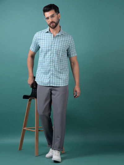 Blue Checked 100% Cotton Shirt-Men Shirts-Crimsoune Club