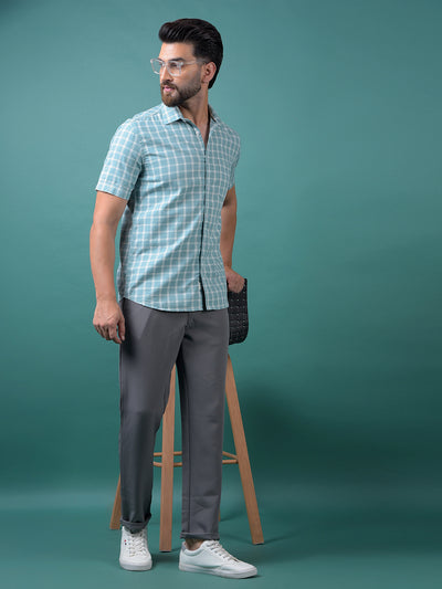 Blue Checked 100% Cotton Shirt-Men Shirts-Crimsoune Club