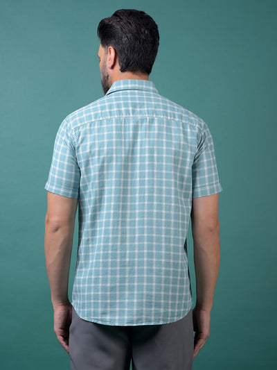 Blue Checked 100% Cotton Shirt-Men Shirts-Crimsoune Club
