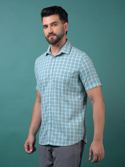 Blue Checked 100% Cotton Shirt-Men Shirts-Crimsoune Club