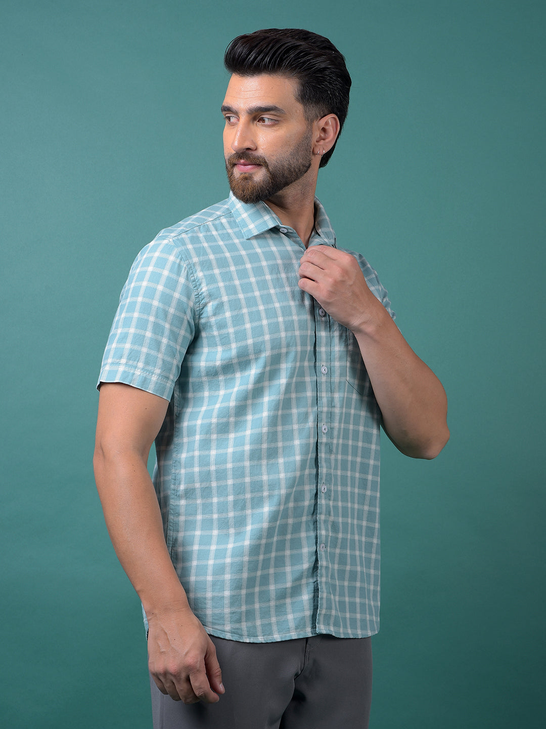 Blue Checked 100% Cotton Shirt-Men Shirts-Crimsoune Club