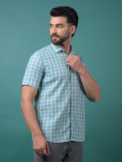 Blue Checked 100% Cotton Shirt-Men Shirts-Crimsoune Club