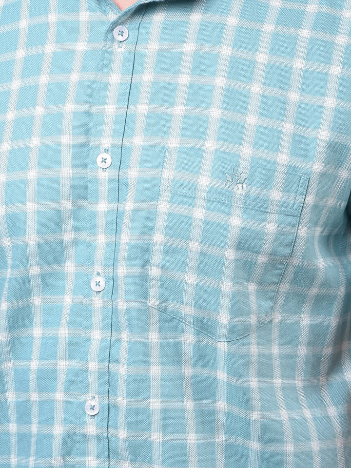 Blue Checked 100% Cotton Shirt-Men Shirts-Crimsoune Club