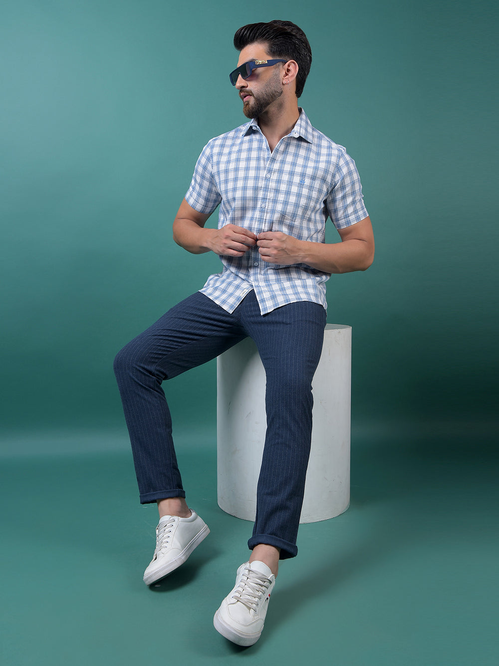 Blue Checked 100% Cotton Shirt-Men Shirts-Crimsoune Club