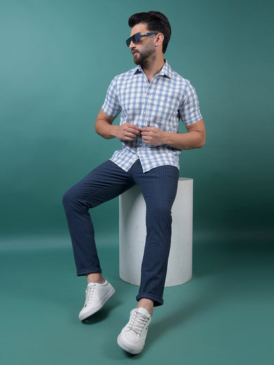 Blue Checked 100% Cotton Shirt-Men Shirts-Crimsoune Club
