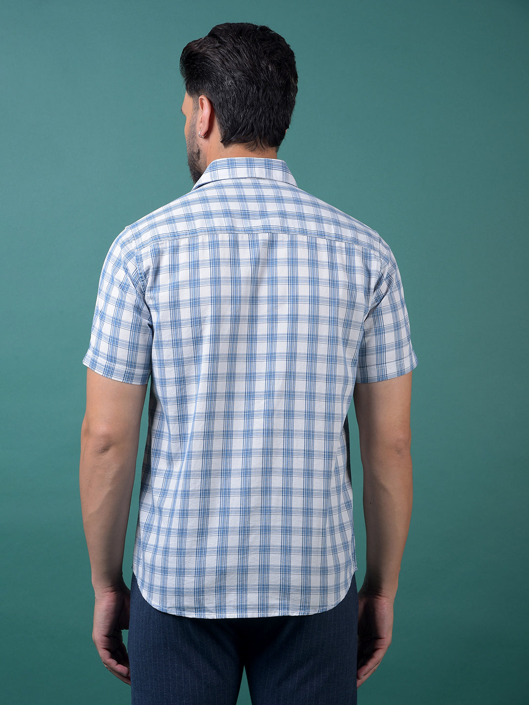 Blue Checked 100% Cotton Shirt-Men Shirts-Crimsoune Club
