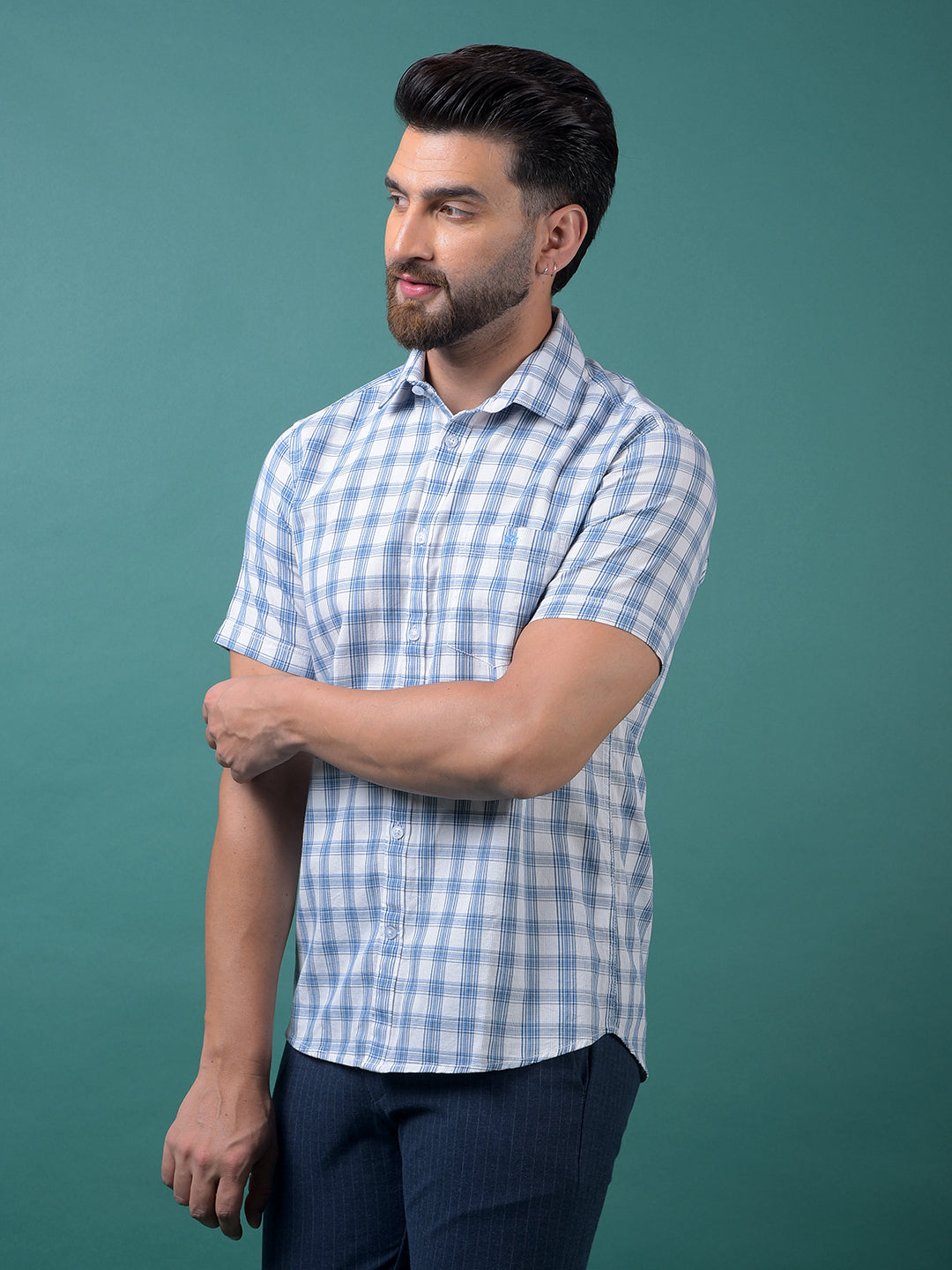 Blue Checked 100% Cotton Shirt-Men Shirts-Crimsoune Club