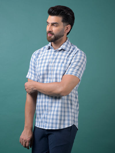 Blue Checked 100% Cotton Shirt-Men Shirts-Crimsoune Club