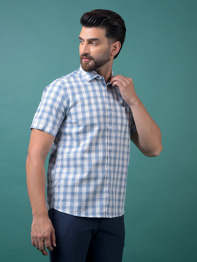 Blue Checked 100% Cotton Shirt-Men Shirts-Crimsoune Club