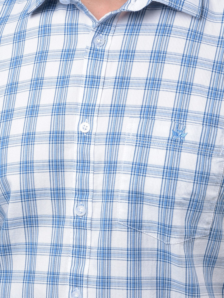 Blue Checked 100% Cotton Shirt-Men Shirts-Crimsoune Club