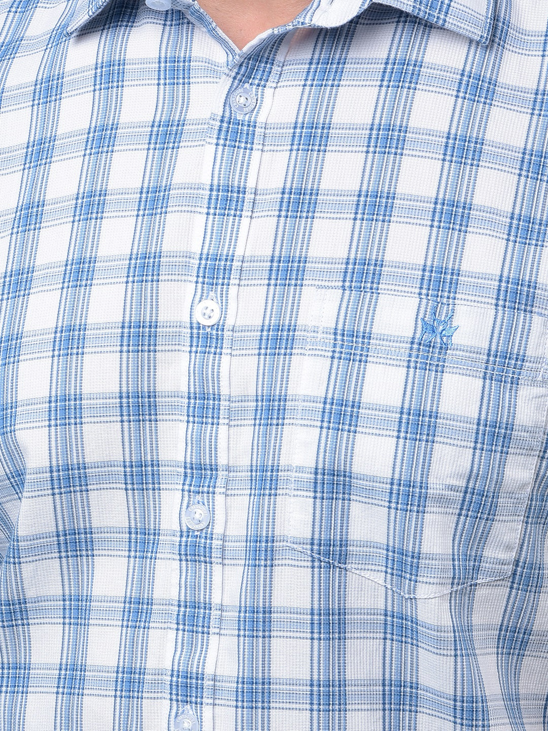 Blue Checked 100% Cotton Shirt-Men Shirts-Crimsoune Club