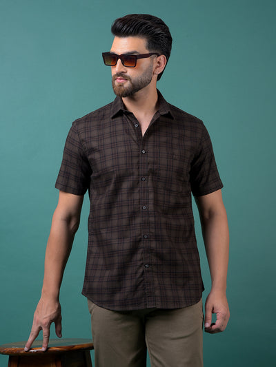 Olive Checked 100% Cotton Shirt-Men Shirts-Crimsoune Club