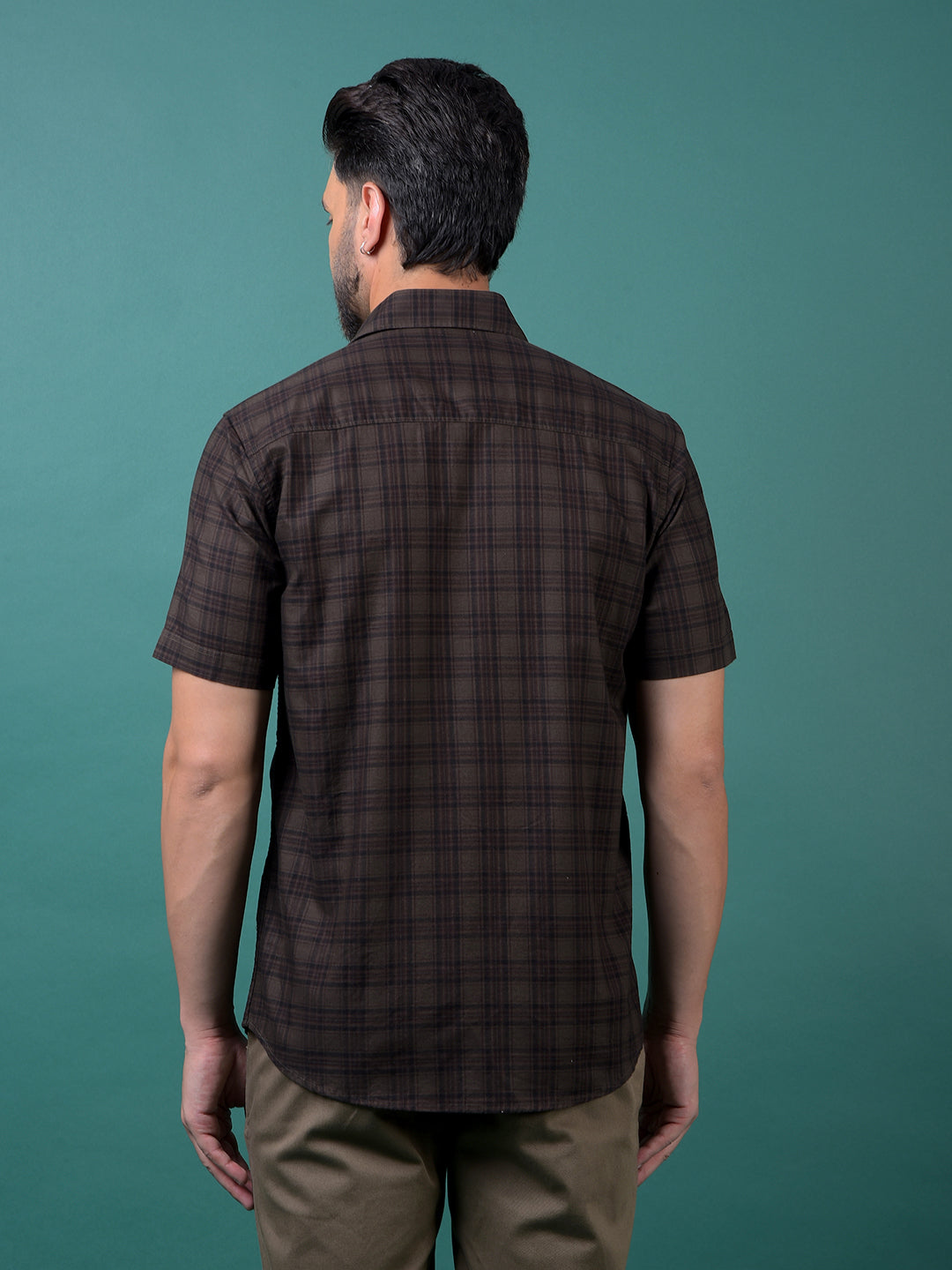 Olive Checked 100% Cotton Shirt-Men Shirts-Crimsoune Club