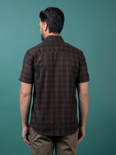 Olive Checked 100% Cotton Shirt-Men Shirts-Crimsoune Club