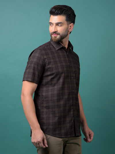 Olive Checked 100% Cotton Shirt-Men Shirts-Crimsoune Club