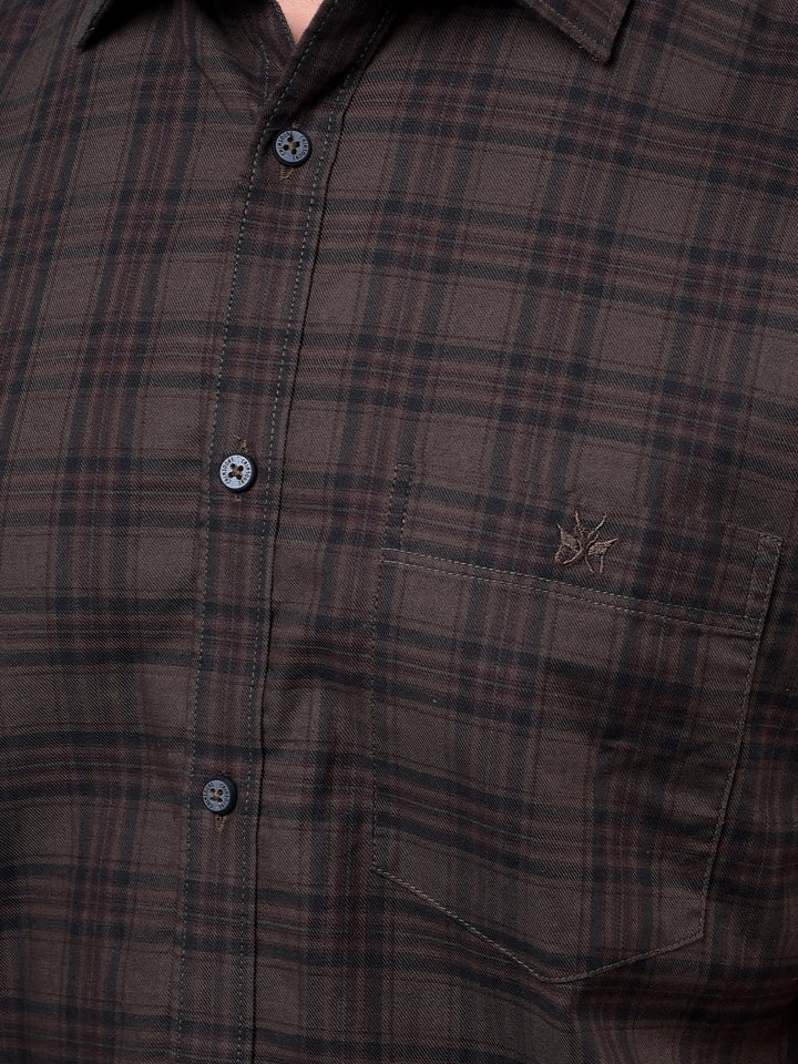 Olive Checked 100% Cotton Shirt-Men Shirts-Crimsoune Club