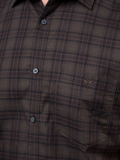Olive Checked 100% Cotton Shirt-Men Shirts-Crimsoune Club