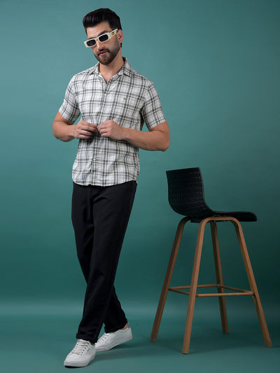 Olive Checked 100% Cotton Shirt-Men Shirts-Crimsoune Club