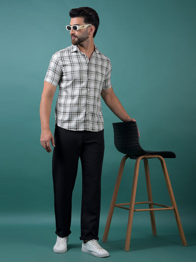 Olive Checked 100% Cotton Shirt-Men Shirts-Crimsoune Club