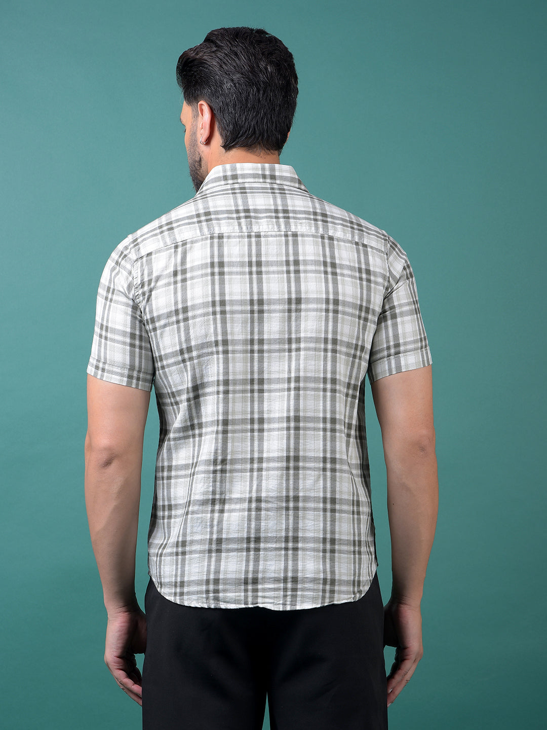 Olive Checked 100% Cotton Shirt-Men Shirts-Crimsoune Club