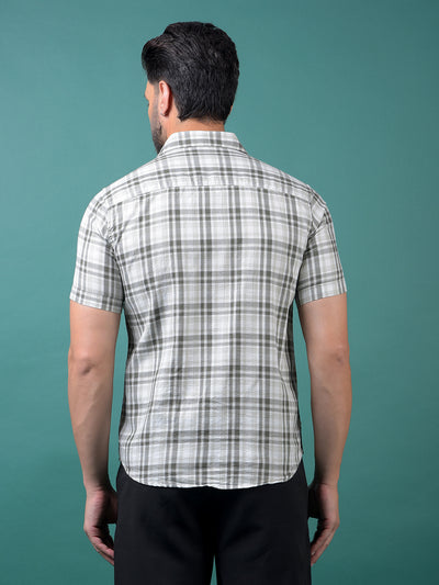 Olive Checked 100% Cotton Shirt-Men Shirts-Crimsoune Club