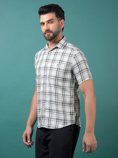 Olive Checked 100% Cotton Shirt-Men Shirts-Crimsoune Club
