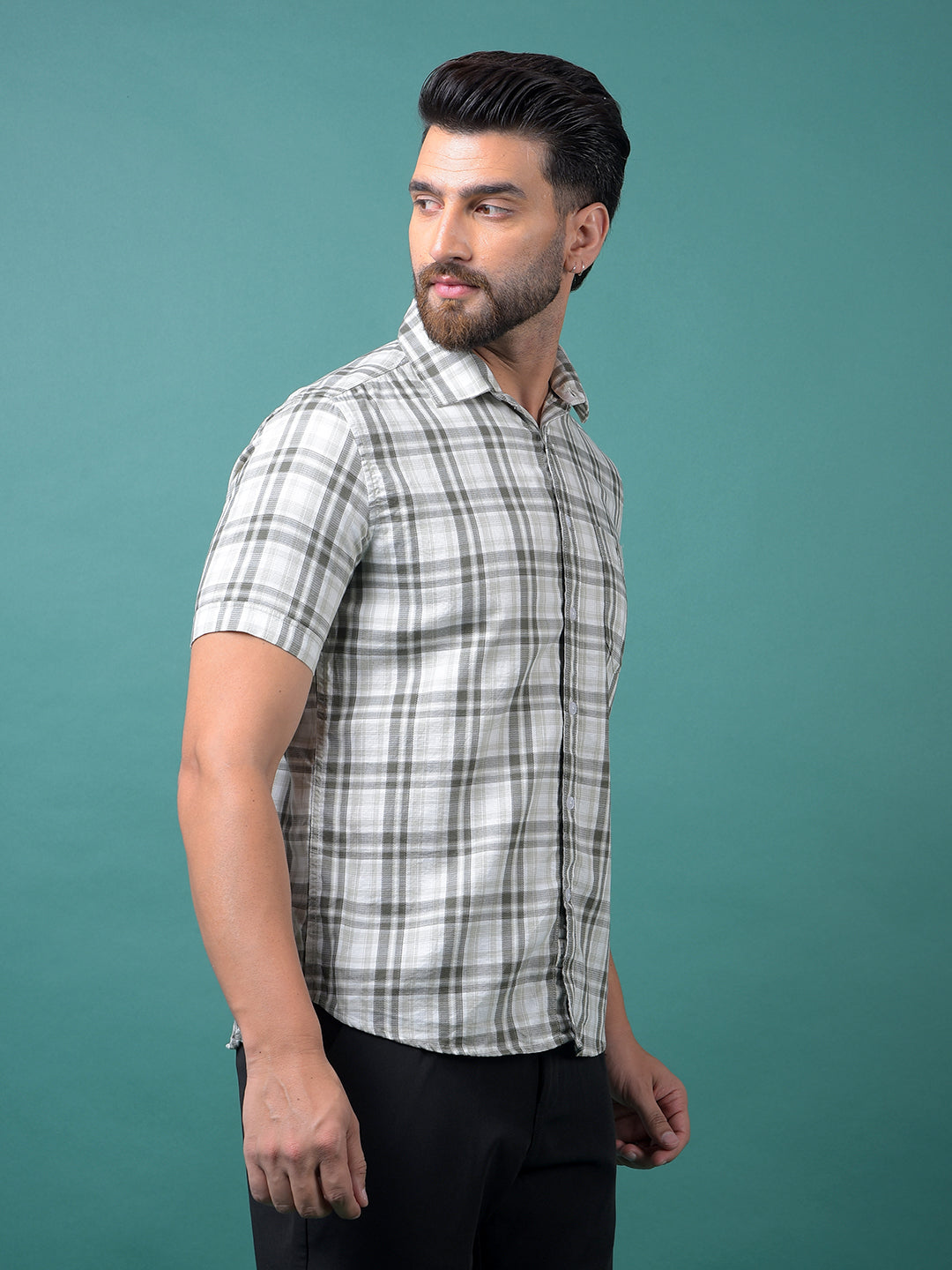Olive Checked 100% Cotton Shirt-Men Shirts-Crimsoune Club