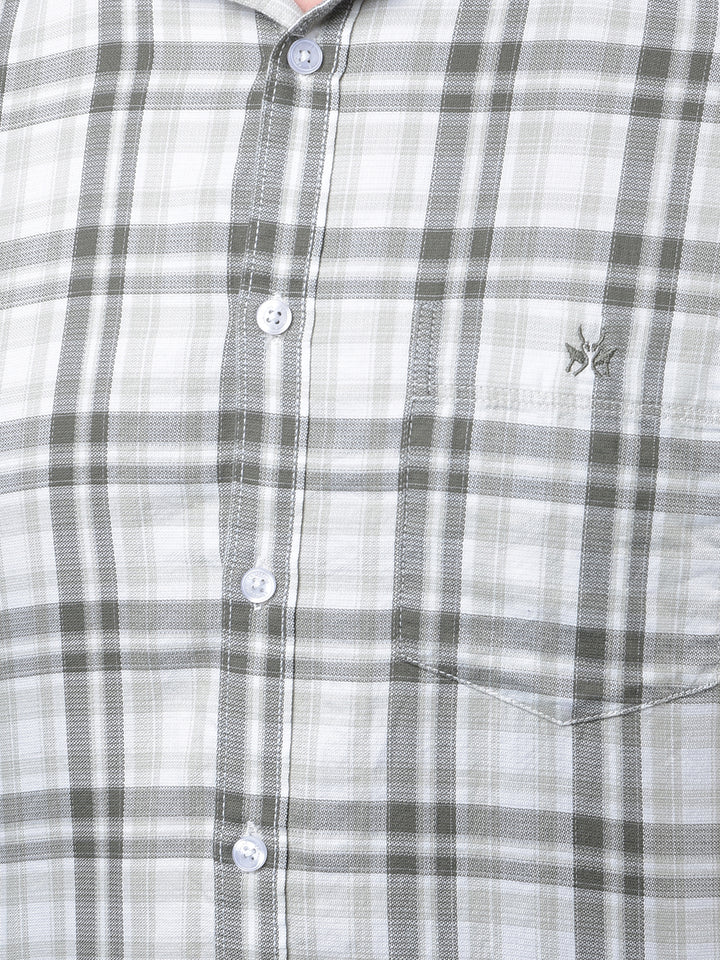 Olive Checked 100% Cotton Shirt-Men Shirts-Crimsoune Club