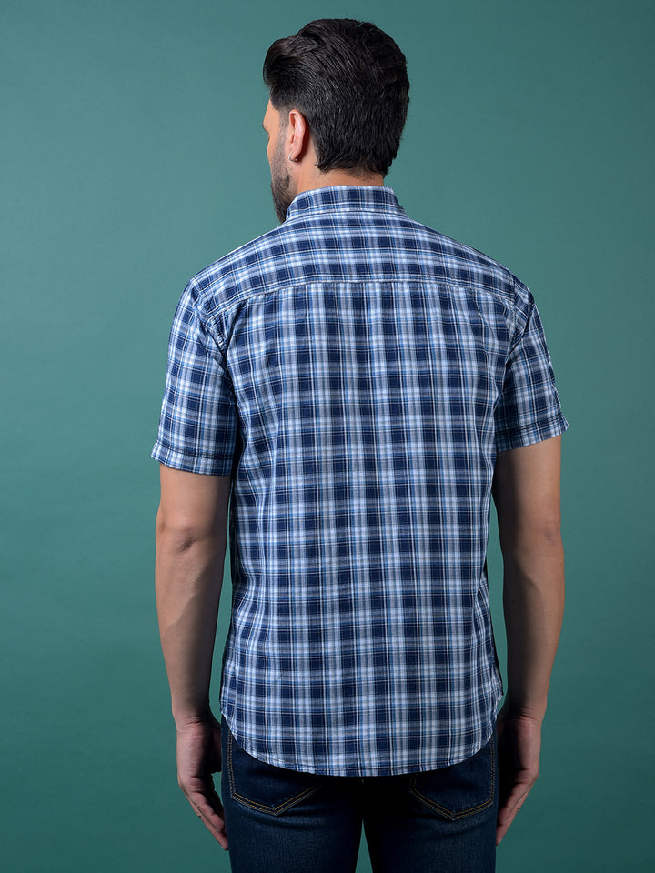 Blue Checked 100% Cotton Shirt-Men Shirts-Crimsoune Club