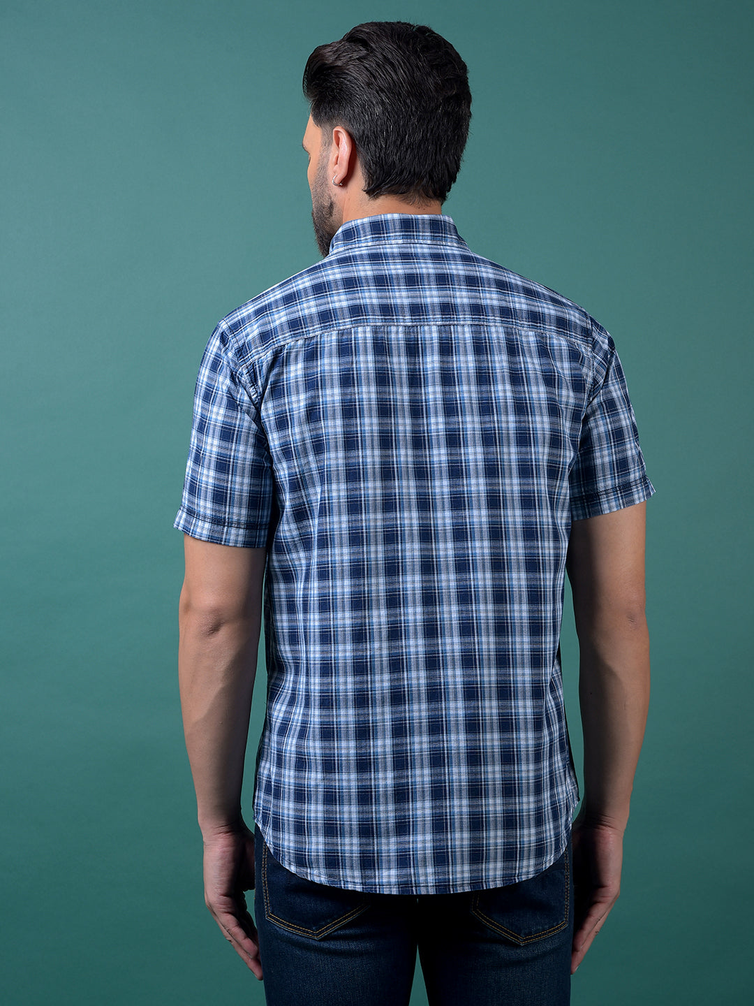 Blue Checked 100% Cotton Shirt-Men Shirts-Crimsoune Club