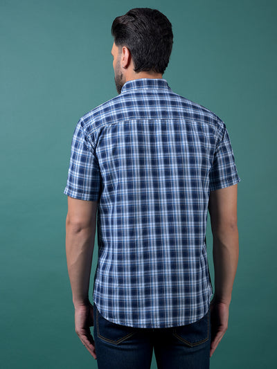 Blue Checked 100% Cotton Shirt-Men Shirts-Crimsoune Club